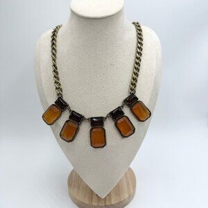 Chico’s Amber Honey Bronze Tone Chain Statement Necklace
